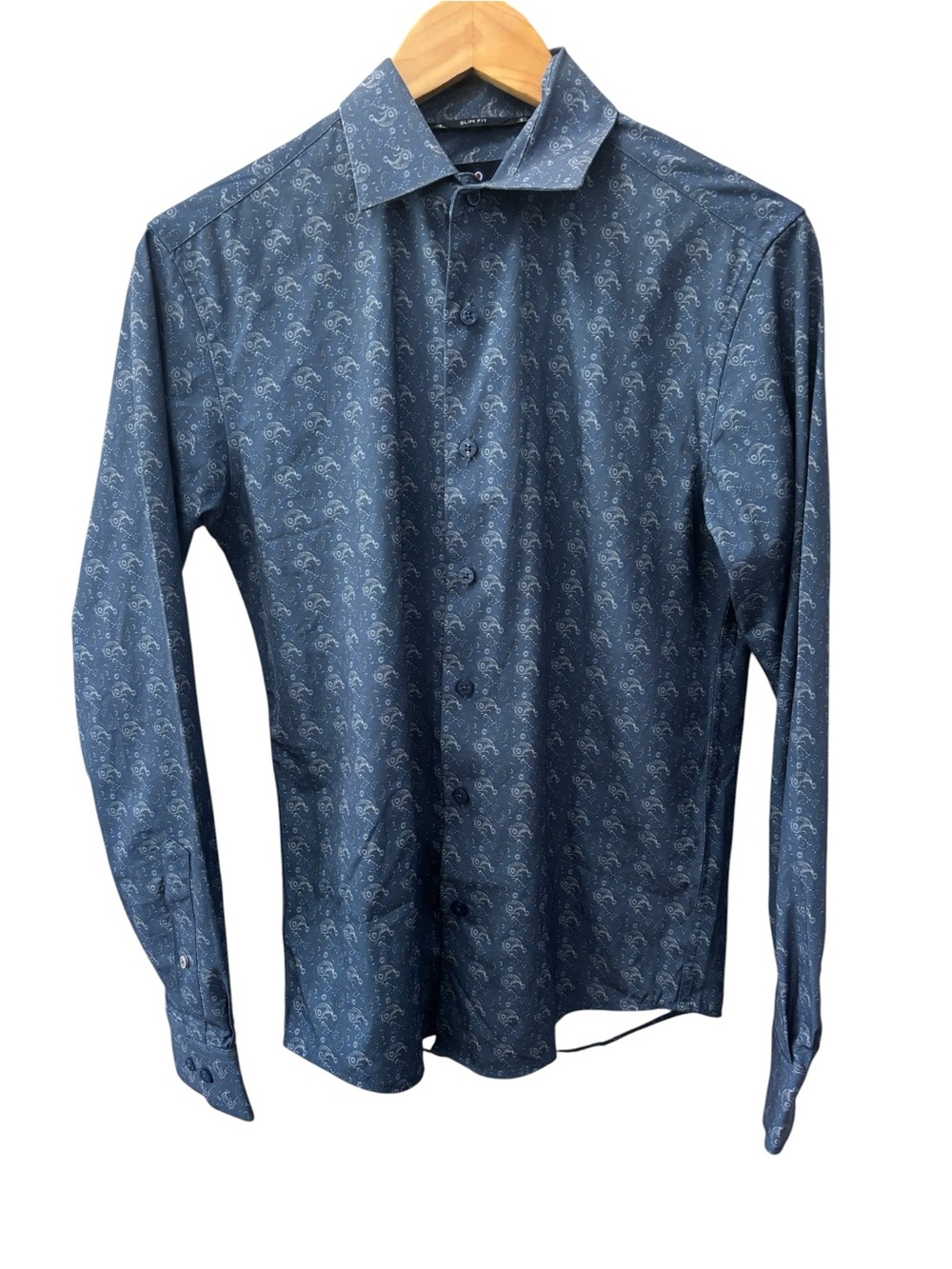Ben Sherman Blue Paisley-Print Button-Down Shirt Size Small Slim Fit Stretch
